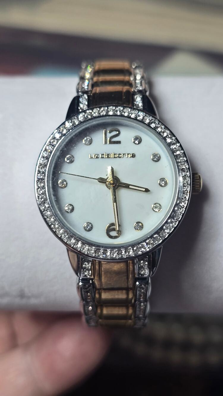 Liz Claiborne Silver and Gold Tone Mother of Pearl Ladies Watch